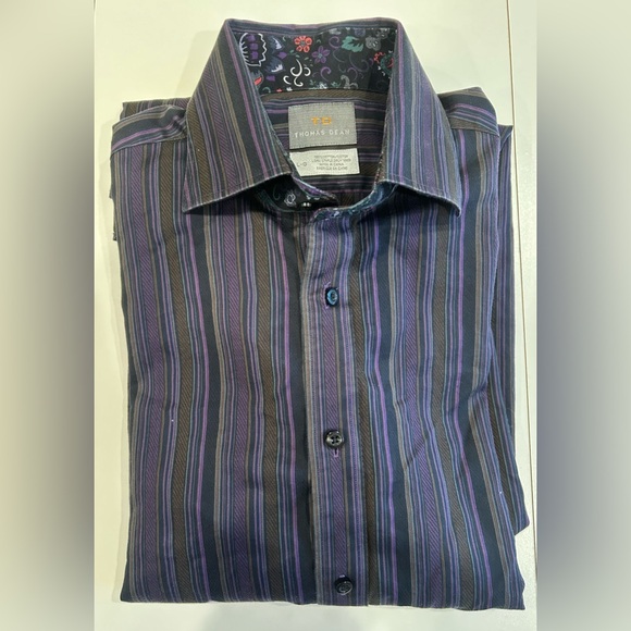 Thomas Dean TD Mens Designer Blue Striped Casusl - Picture 3 of 4